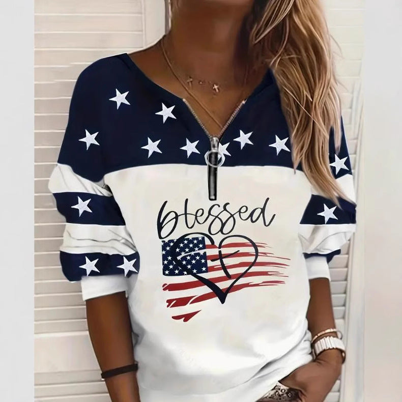 Trendy Casual Flag Sweatshirt Half Zipper Sweater