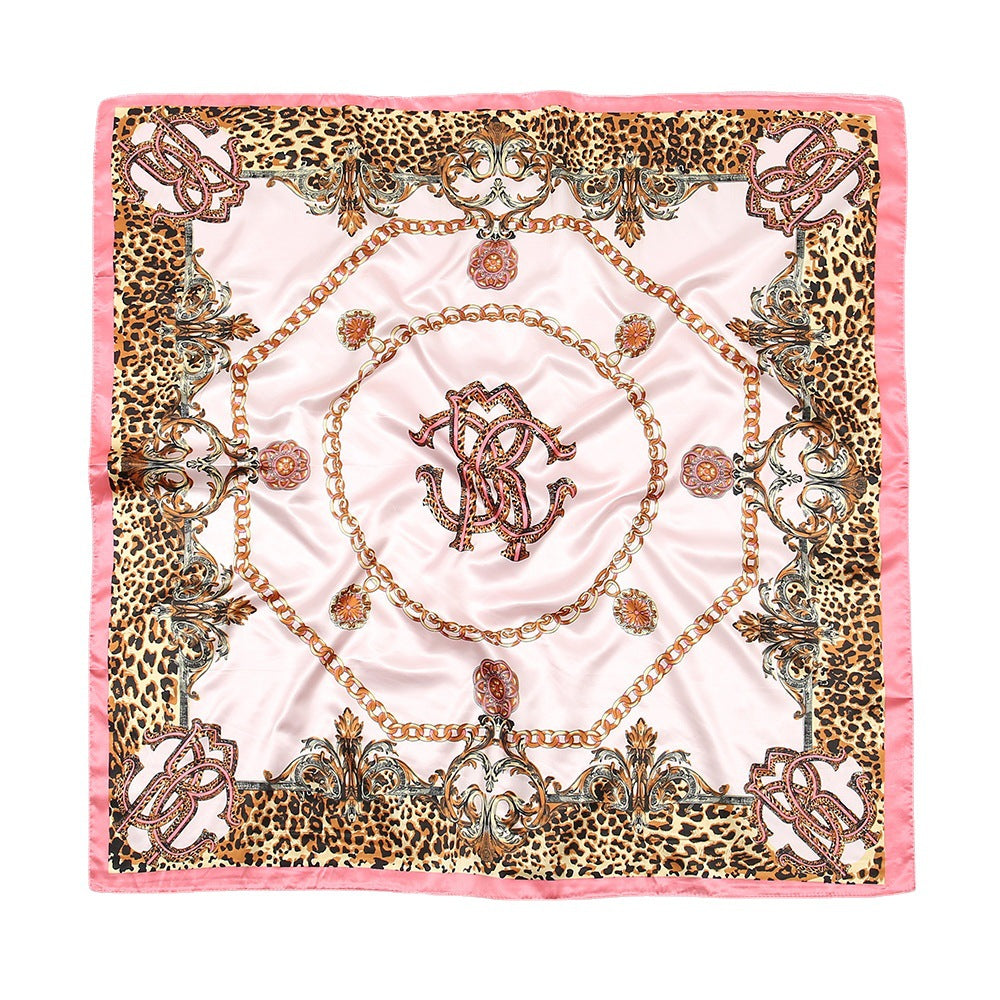 Leopard-print Chain Decorative Satin Scarf