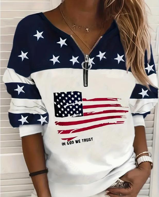 Trendy Casual Flag Sweatshirt Half Zipper Sweater