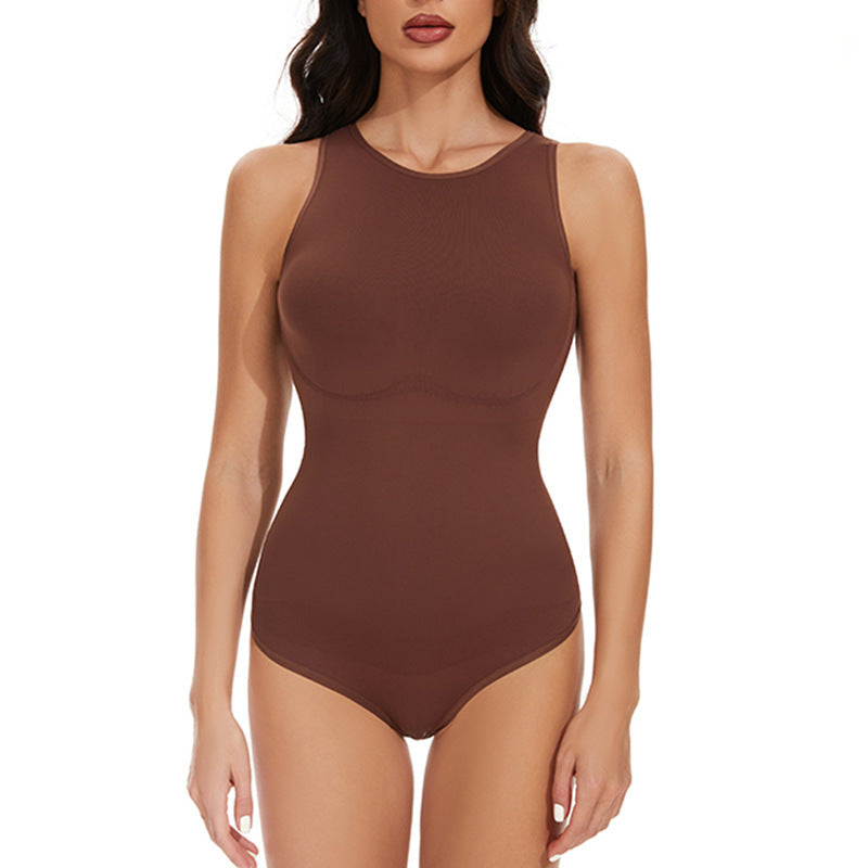 Shaping Tight Belly Trimming Vest Solid Colour Round Neck Jumpsuit
