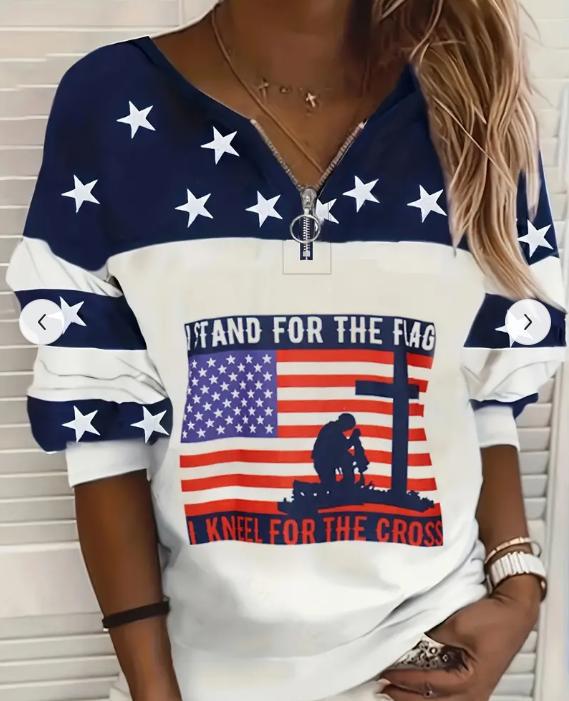 Trendy Casual Flag Sweatshirt Half Zipper Sweater