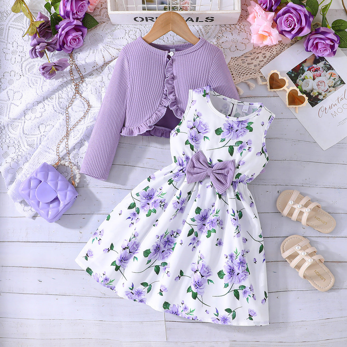 Girls' Colourful Suspender Skirt Solid Colour Coat Set