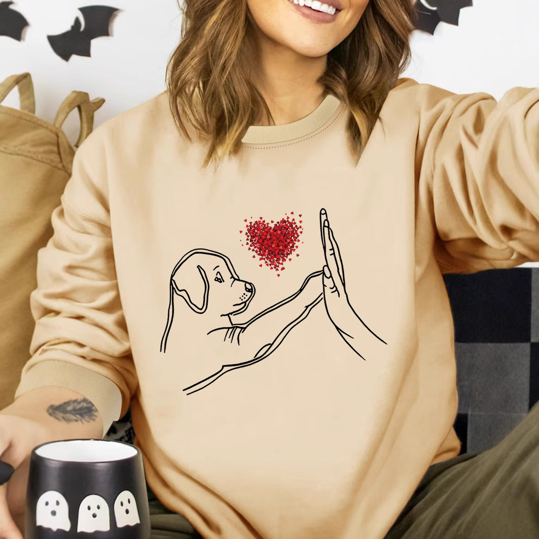 Women's Loose Black Round Neck Sweatshirt Autumn And Winter