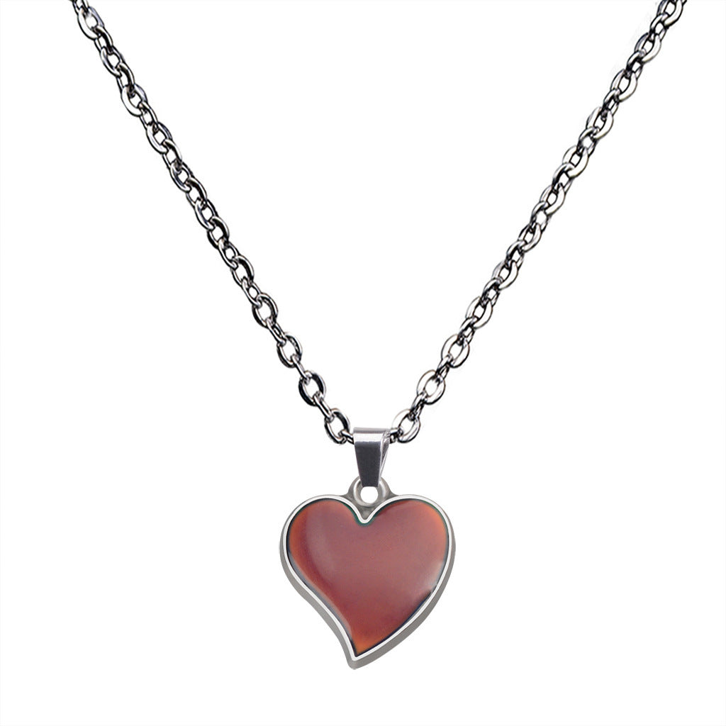 Korean Style Fashionable Warm Mood Colour Changing Love Heart Necklace