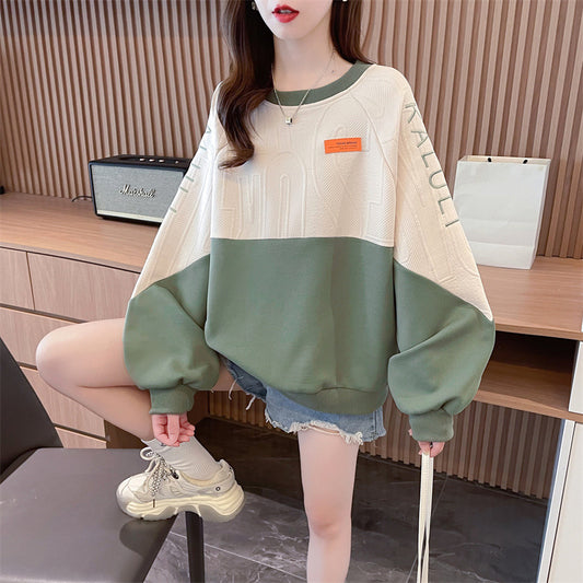 American Retro Contrast Colour Sweatshirt Women