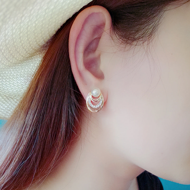 All-matching Elegant Graceful Personality Three-layer Pearl Stud Earrings