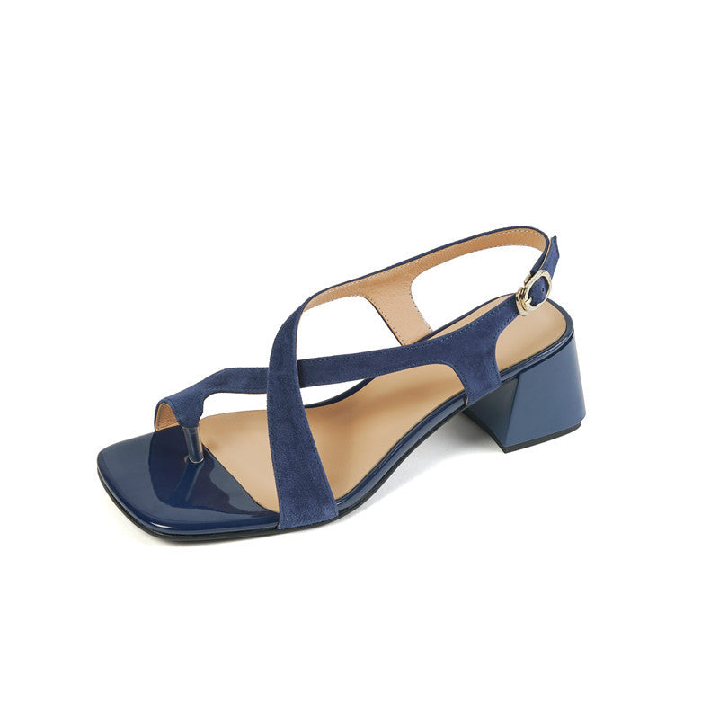 Chunky Heel Cross Strap Toe Ring Sandals Women