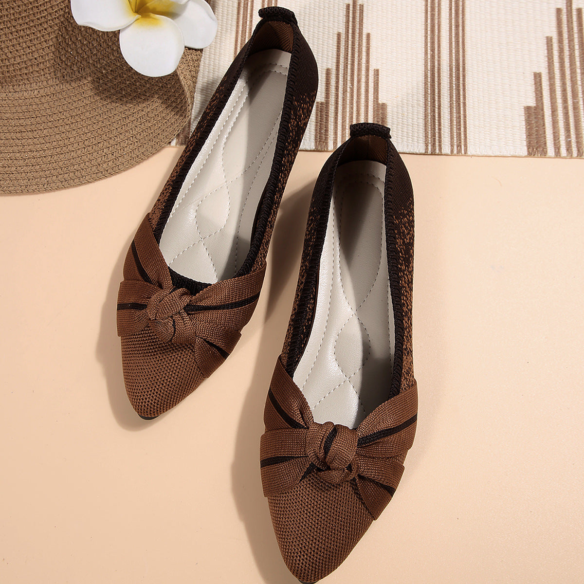 Womens Fashionable Slip-on Breathable Flat Shoes With A Bow