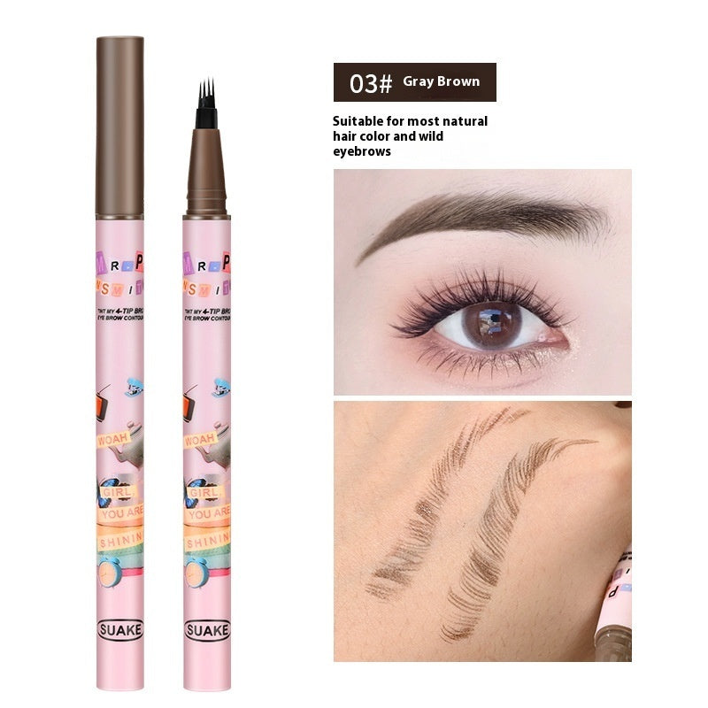 Four-fork Liquid Water Eyebrow Pencil Waterproof Sweat-proof Non-fading