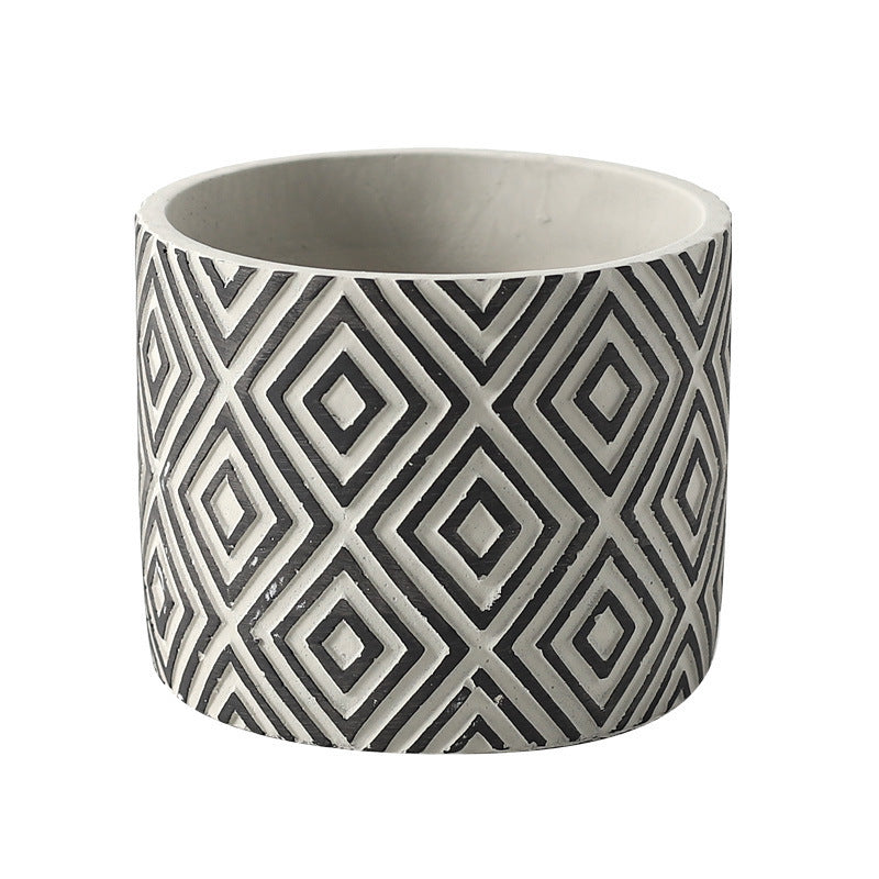 Cement Flower Pot Green Plant Diamond Pattern Vase Creative Retro Nordic INS