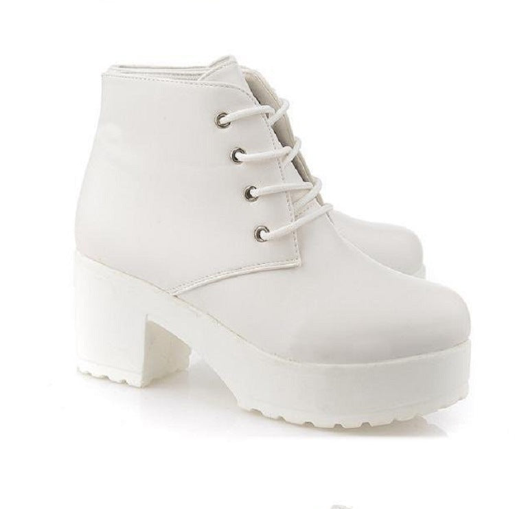 New Women's Chunky-heel Lace-up Ankle Boots With A Round Toe And High Heel