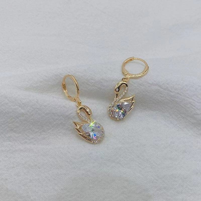 Sweet Rhinestone Swan Earrings Ins Fashion Earrings For Women Jewellery