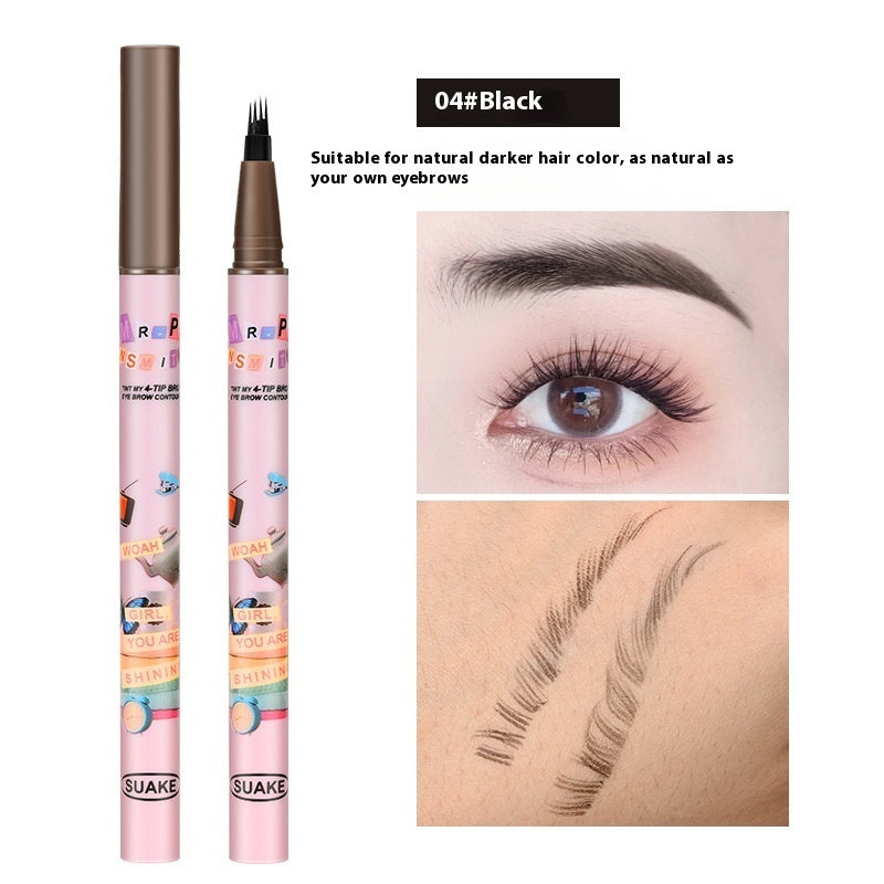 Four-fork Liquid Water Eyebrow Pencil Waterproof Sweat-proof Non-fading