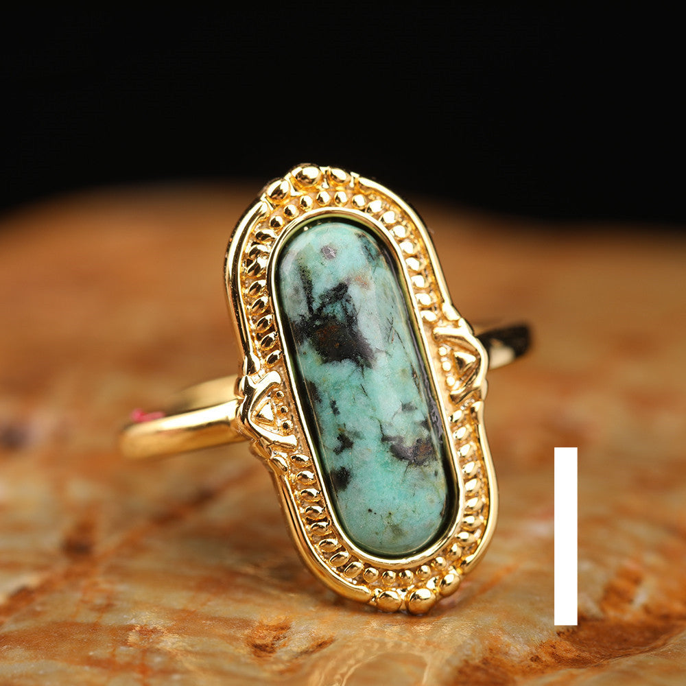 Natural Gemstone Oval Bead Adjustable Ring