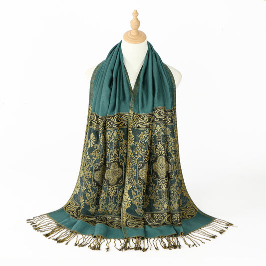 Bohemian-style Cashew-print women Long Scarf With Tassels
