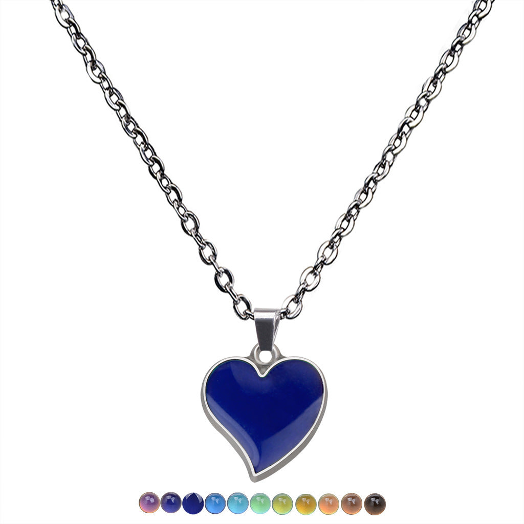 Korean Style Fashionable Warm Mood Colour Changing Love Heart Necklace