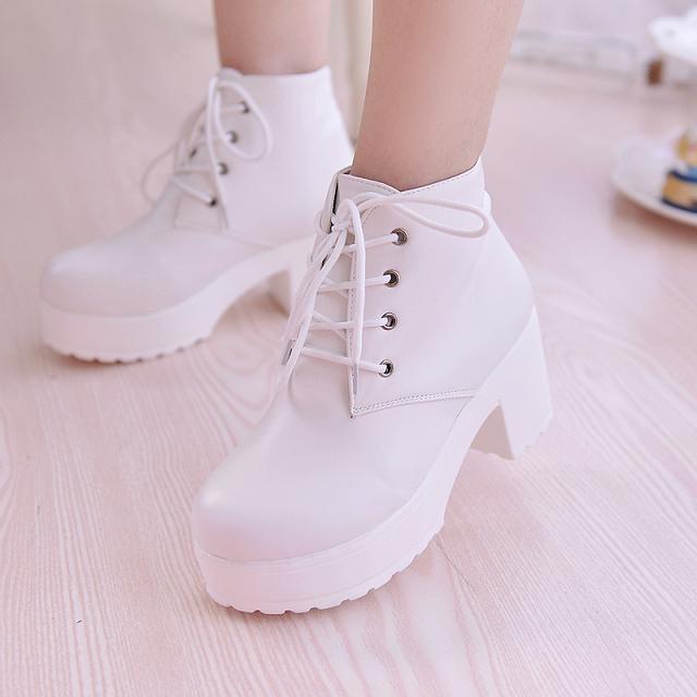 New Women's Chunky-heel Lace-up Ankle Boots With A Round Toe And High Heel
