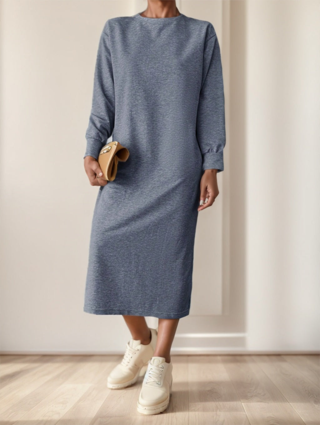Cotton Solid Split Hem Sweatshirt Dress