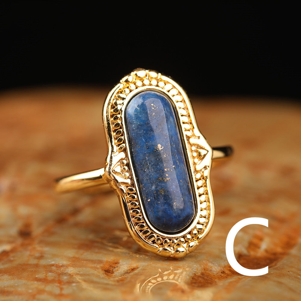 Natural Gemstone Oval Bead Adjustable Ring