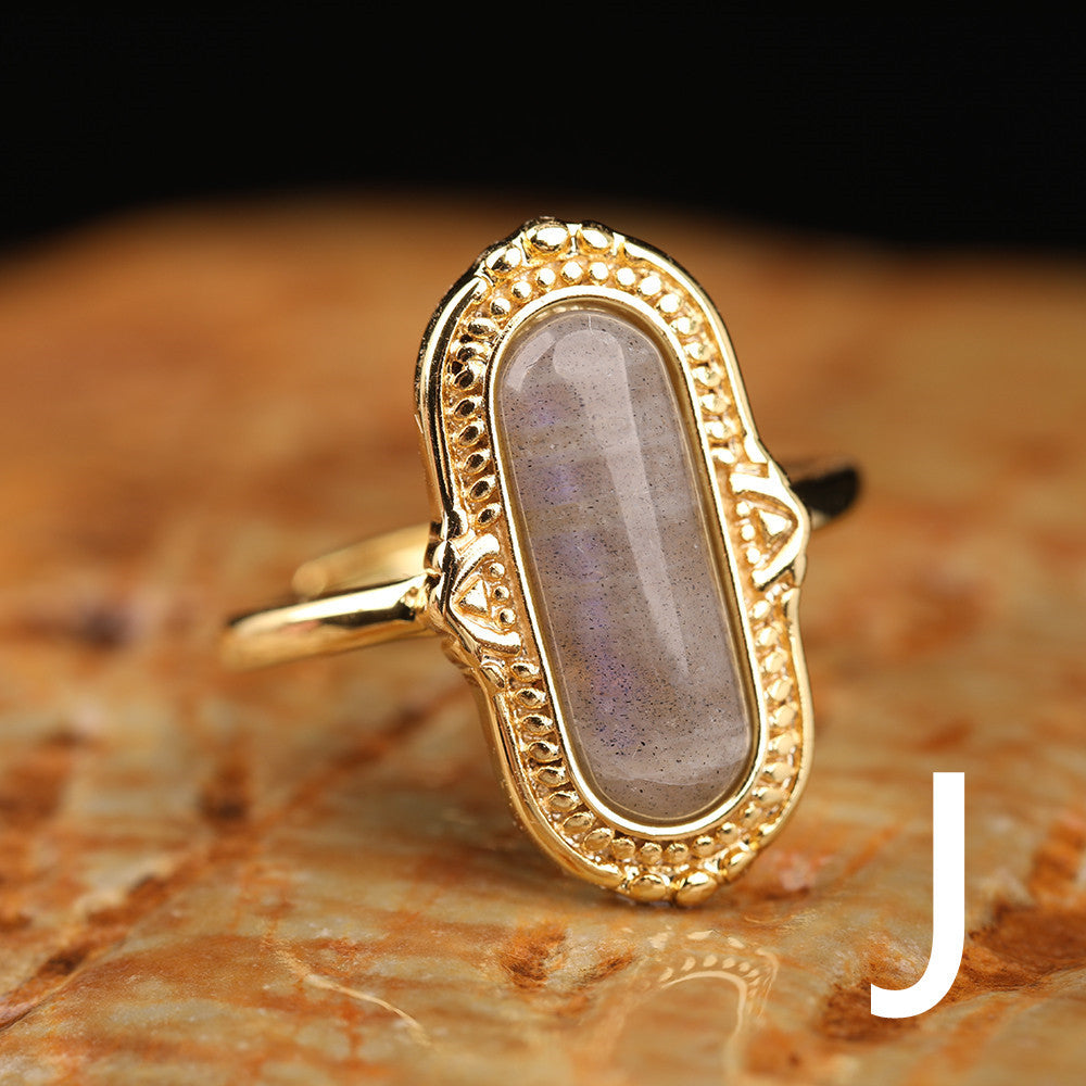 Natural Gemstone Oval Bead Adjustable Ring