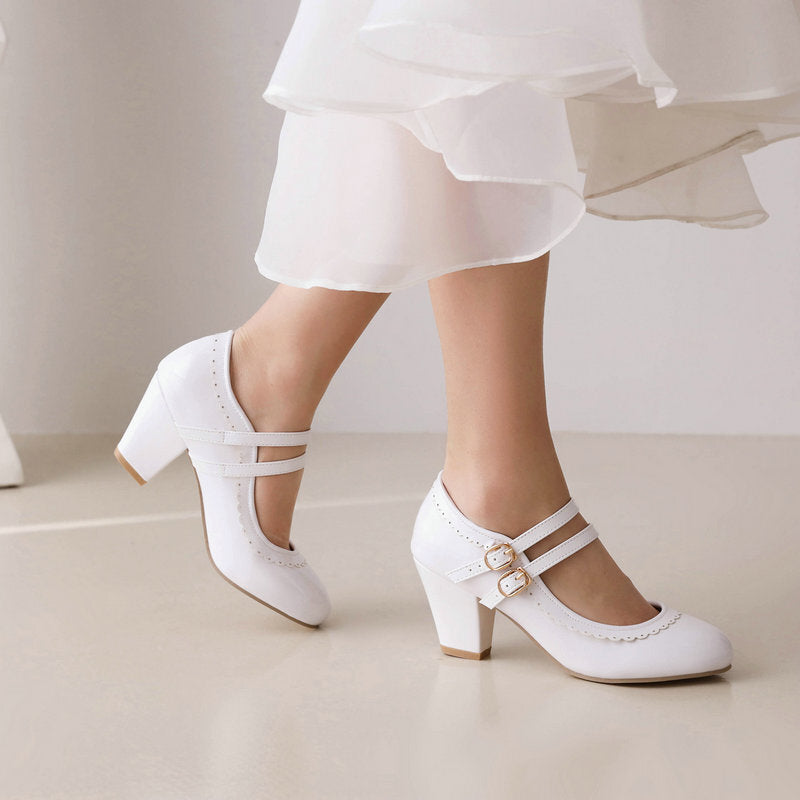 Womens Round-toe Patent Leather Chunky-heeled High Heels In Candy Colors