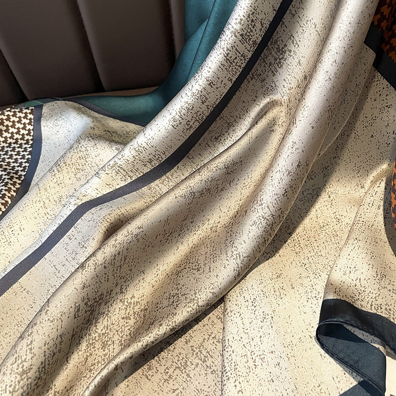 Houndstooth Colour Matching New Silk Satin Scarf