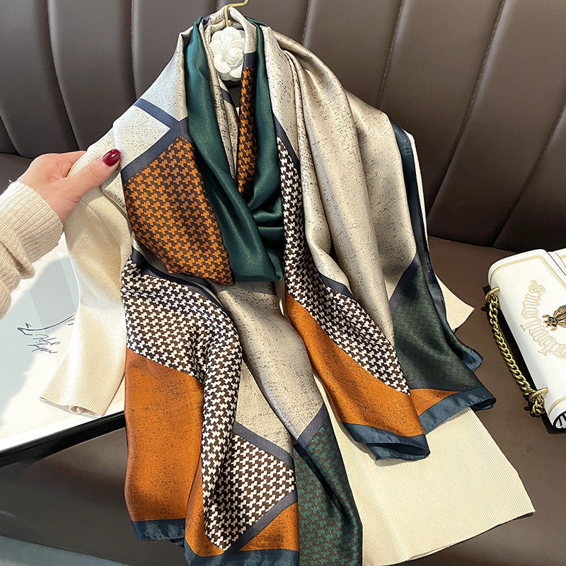 Houndstooth Colour Matching New Silk Satin Scarf