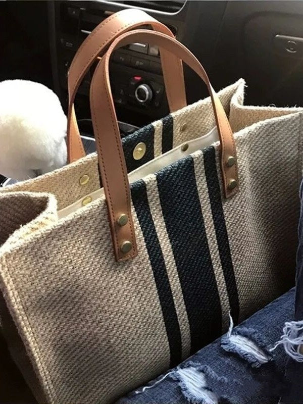Women's Portable Briefcase Professional Commute Striped Minimalist Shoulder Bag