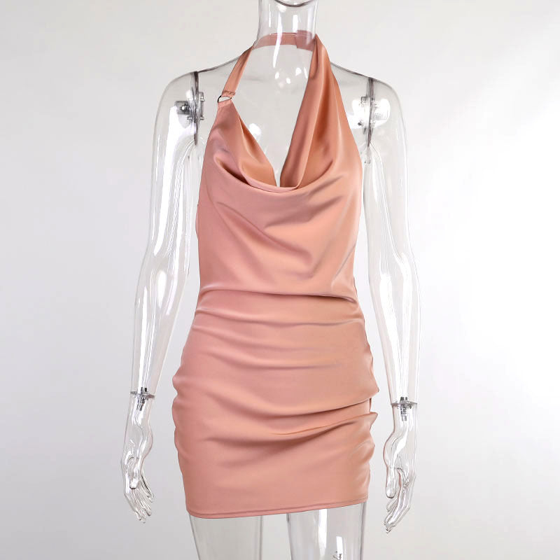 Women's Satin Party Dress V Neck Backless Mini Sleeveless Summer Party Dress