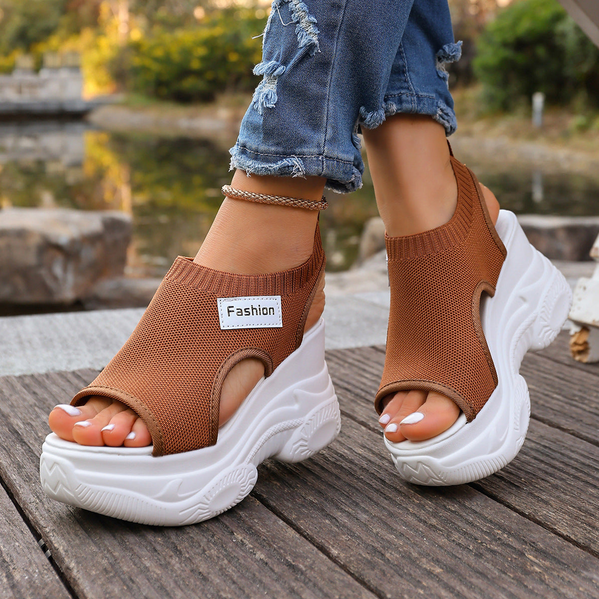 Women's Casual Fish-mouth Chunky Wedge Sandals