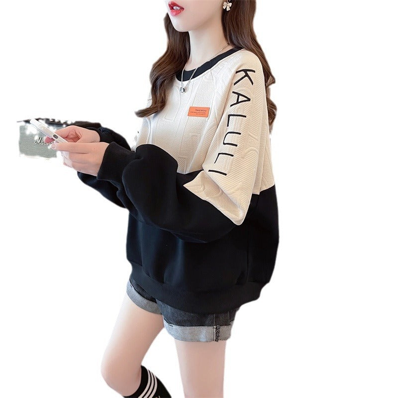 American Retro Contrast Colour Sweatshirt Women