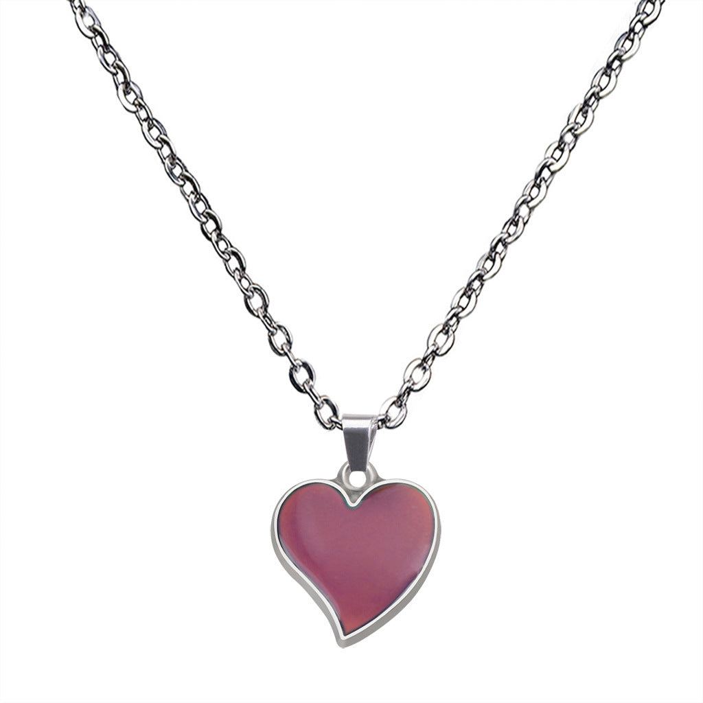 Korean Style Fashionable Warm Mood Colour Changing Love Heart Necklace