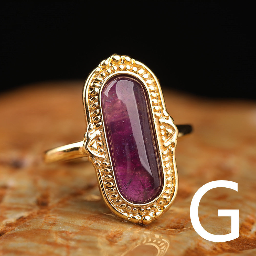 Natural Gemstone Oval Bead Adjustable Ring