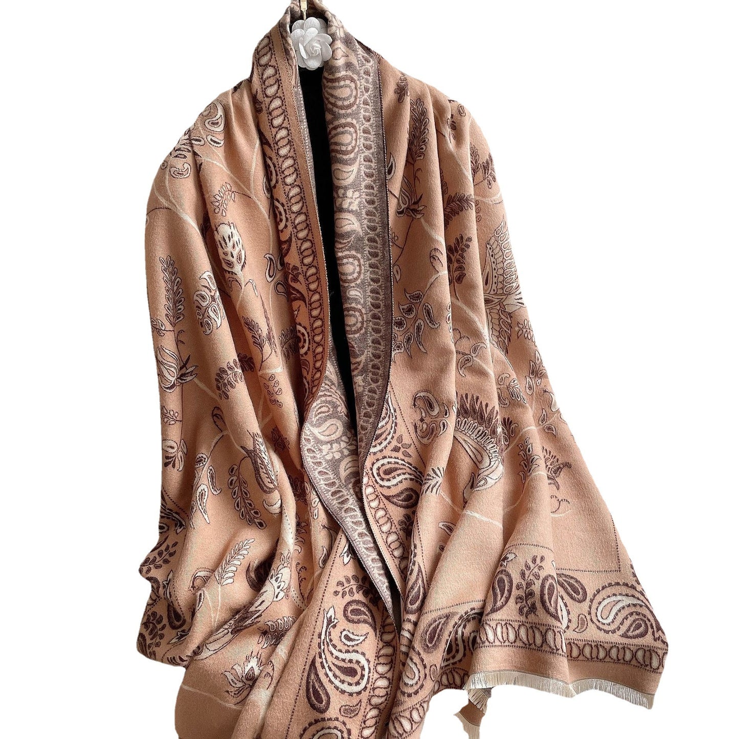 Women's Neck Warmer Office Blanket Cashmere-like Tassel Warm Scarf