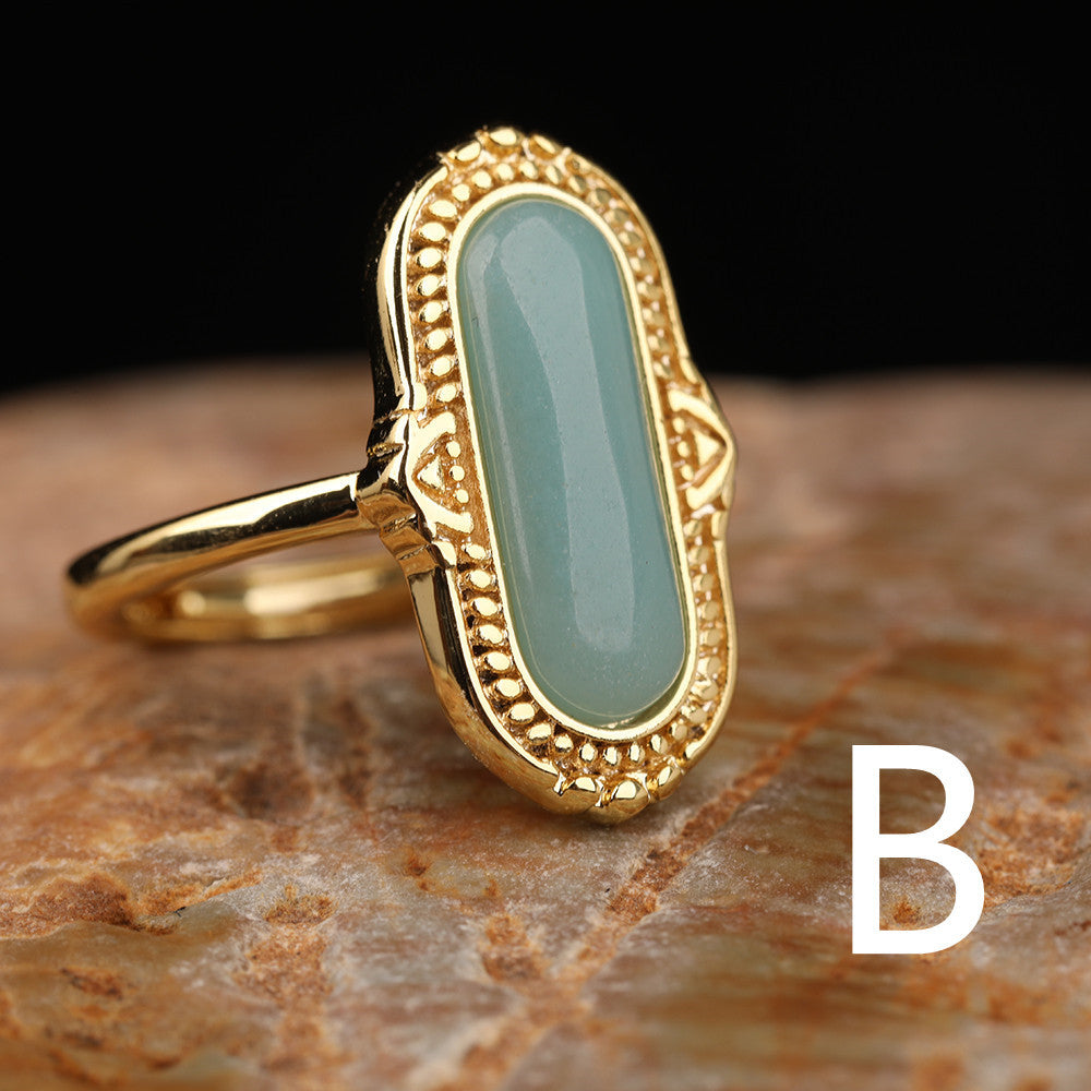 Natural Gemstone Oval Bead Adjustable Ring