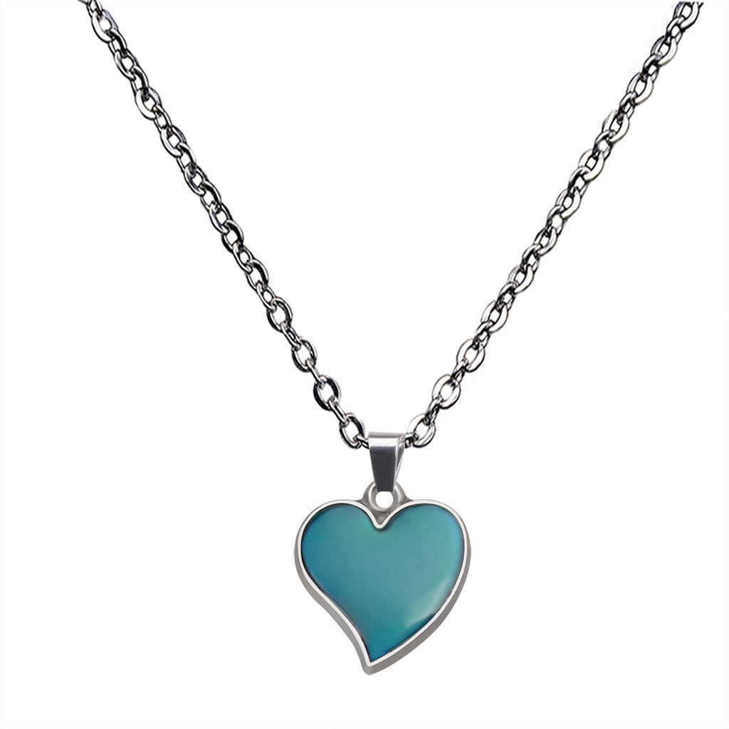 Korean Style Fashionable Warm Mood Colour Changing Love Heart Necklace