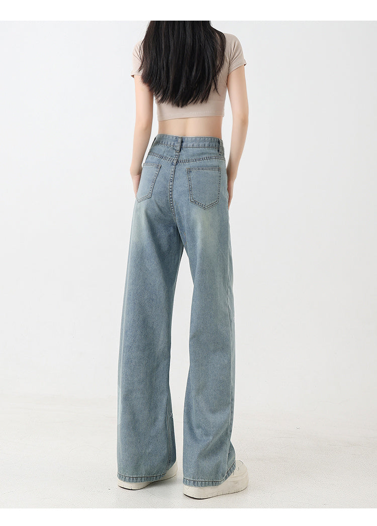 Women's Tencel Light Coloured Embroidered Wide Leg Jeans
