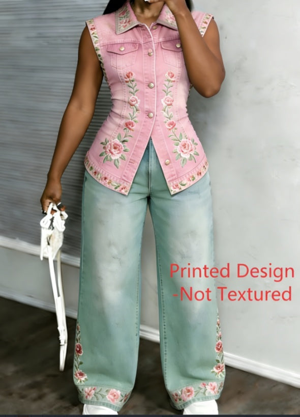 Women's Work wear Style Sleeveless Printed Two-piece Set