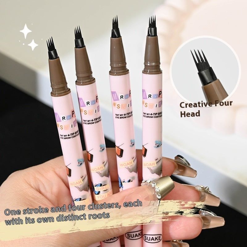 Four-fork Liquid Water Eyebrow Pencil Waterproof Sweat-proof Non-fading