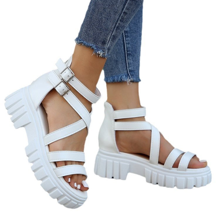 Women's Platform All-match Hollowed-out Mid-heel Strappy Sandals