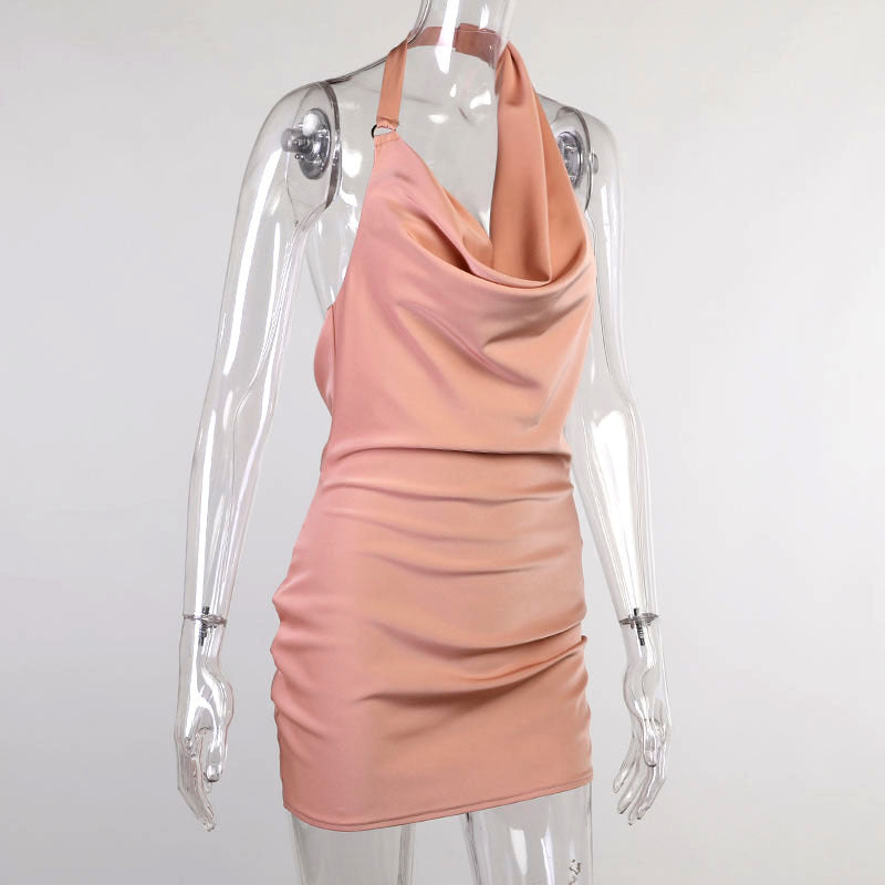 Women's Satin Party Dress V Neck Backless Mini Sleeveless Summer Party Dress